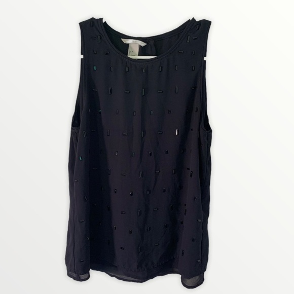 H&M Swing Tank Top Blouse Navy Blue Black Studded - Picture 1 of 11